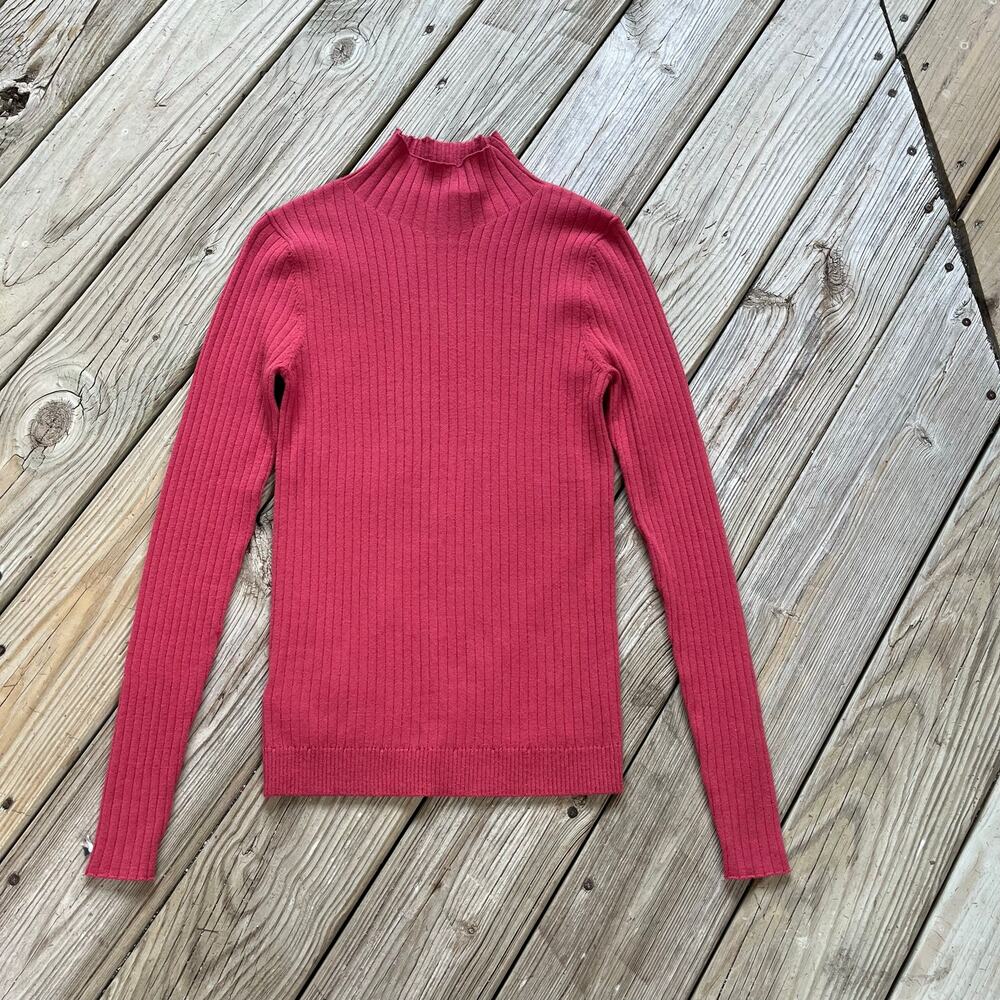 LOFT Women's Red Mock Neck Ribbed Long Sleeve Top Size S. NEW!